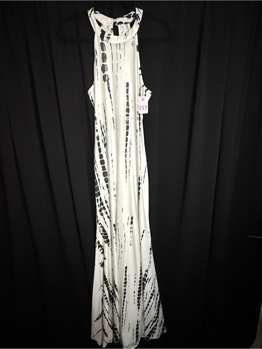 Sleeveless White and Blue Print Maxi Dress